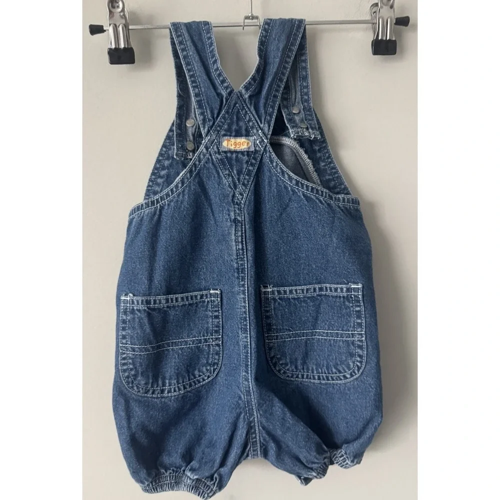 Vtg Y2K Disney Store Tigger Denim Overalls Shorts Sz 6 Months 100% Cotton Pooh
